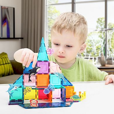 PicassoTiles 8 PC Marine Animal Themed, Magnetic Tiles, Magnetic Building Blocks for Kids 3+