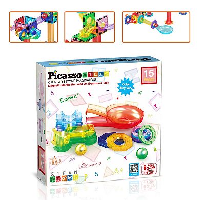 PicassoTiles 15 PC Accessories for Marble Run Race Track Building Block & Magnetic Tiles for Kids 3+