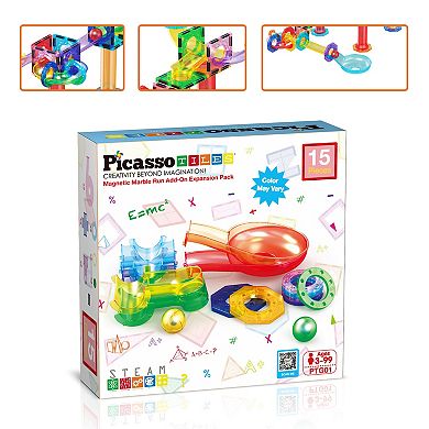 PicassoTiles 15pc Magnetic Marble Run Add-On