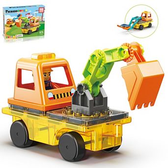 PicassoTiles 16 Construction, STEM Toy Magnetic Tiles, Building Blocks for Kids Age 3 & Up, PTU04