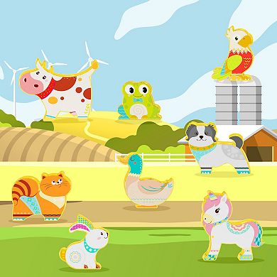 PicassoTiles 8 PC Farm Animal Themed, Magnetic Tiles, Magnetic Building Blocks for Kids 3+