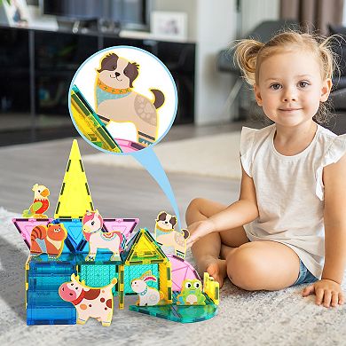 PicassoTiles 8 PC Farm Animal Themed, Magnetic Tiles, Magnetic Building Blocks for Kids 3+