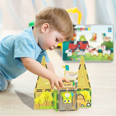 PicassoTiles 8 PC Farm Animal Themed, Magnetic Tiles, Magnetic Building Blocks for Kids 3+