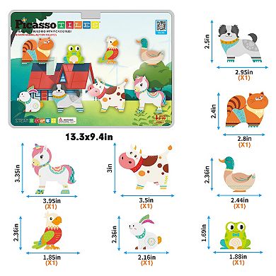 PicassoTiles 8 PC Farm Animal Themed, Magnetic Tiles, Magnetic Building Blocks for Kids 3+