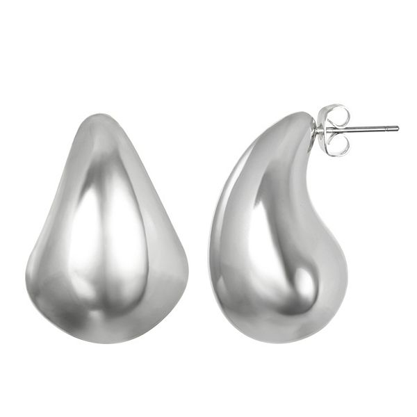 Emberly Silver Tone Large Chunky Organic Stud Earrings - None