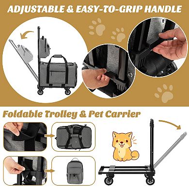 Rolling Cat Carrier With Dual-use Pads And Litter Bag-gray