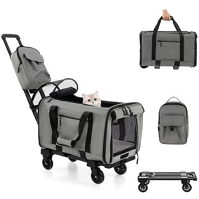 Rolling Cat Carrier With Dual-use Pads And Litter Bag-gray