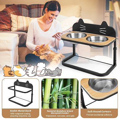 Elevated Pet Feeder With 2 Stainless Steel Bowls For Cats And Small And Medium Dogs