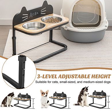 Elevated Pet Feeder With 2 Stainless Steel Bowls For Cats And Small And Medium Dogs