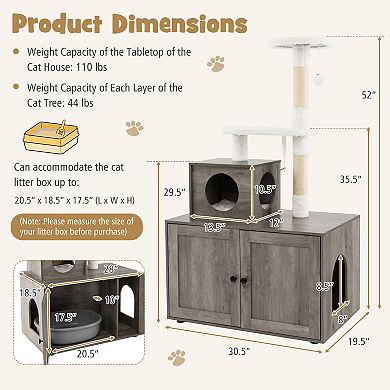 Cat Tree With Litter Box Enclosure With Cat Condo