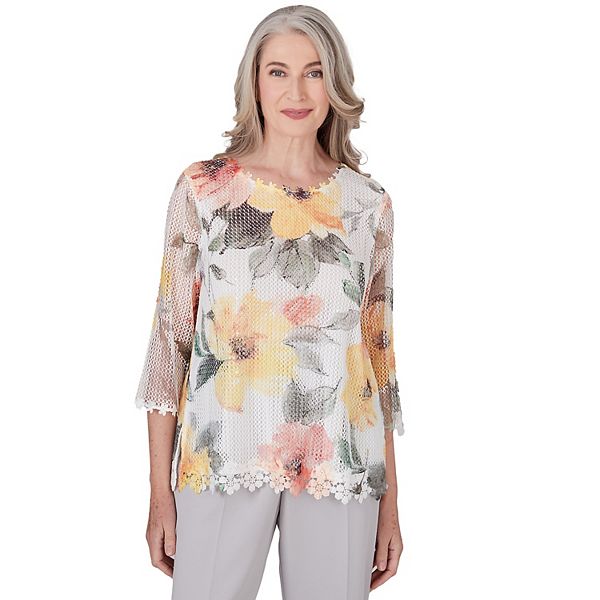 Women's Alfred Dunner Watercolor Floral Mesh Top