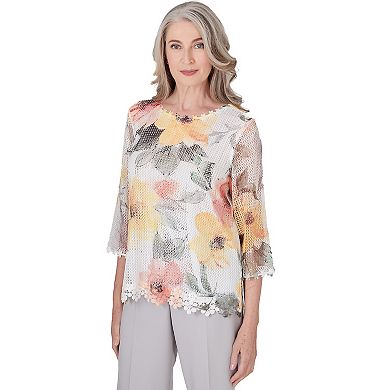 Women's Alfred Dunner Watercolor Floral Mesh Top