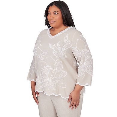 Plus Size Alfred Dunner V-Neck Embroidered Floral Top