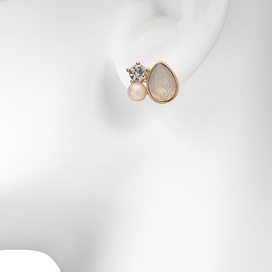LC Lauren Conrad Gold Tone Crystal & Simulated Pearl Clustered Teardrop Stud Earrings