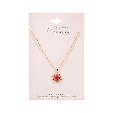 LC Lauren Conrad Gold Tone Crystal Coral Flower Pendant Necklace