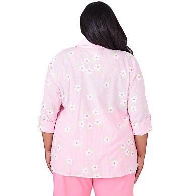 Plus Size Alfred Dunner Pinstripe Floral Embroidery Blouse