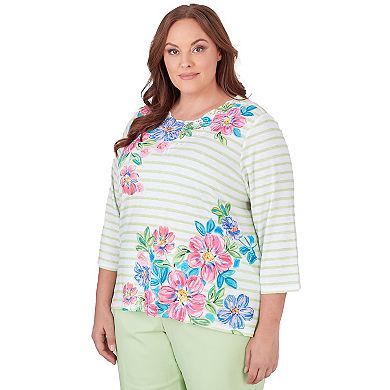 Plus Size Alfred Dunner Asymmetrical Stripe Floral Top