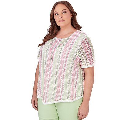 Plus Size Alfred Dunner Vertical Striped Top with Necklace