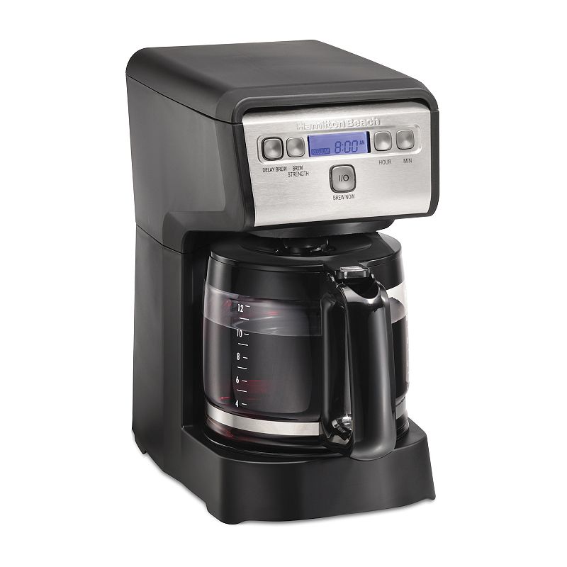 Hamilton Beach Compact Programmable Coffee Maker  12 Cup  Black with Stainless  Model 46200
