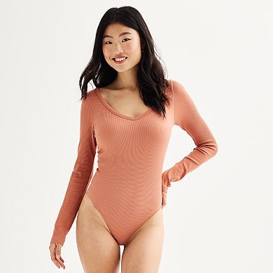 Juniors' SO® Seamless Rib Long Sleeve V-Neck Bodysuit