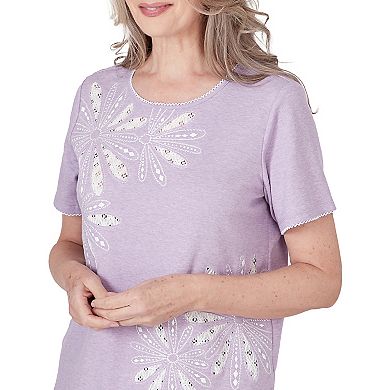 Petite Alfred Dunner Flower Top With Lace Trim