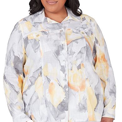 Plus Size Alfred Dunner Abstract Watercolor Button-Up Top