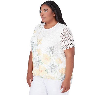 Plus Size Alfred Dunner Floral Lace Top with Detachable Necklace