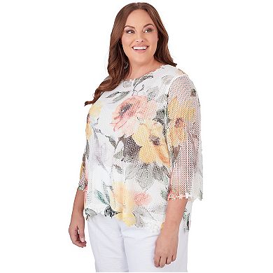 Plus Size Alfred Dunner Watercolor Floral Mesh Top