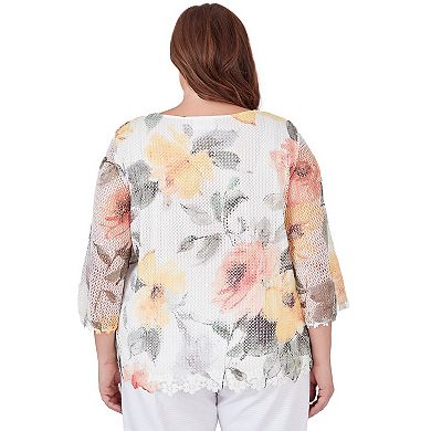 Plus Size Alfred Dunner Watercolor Floral Mesh Top