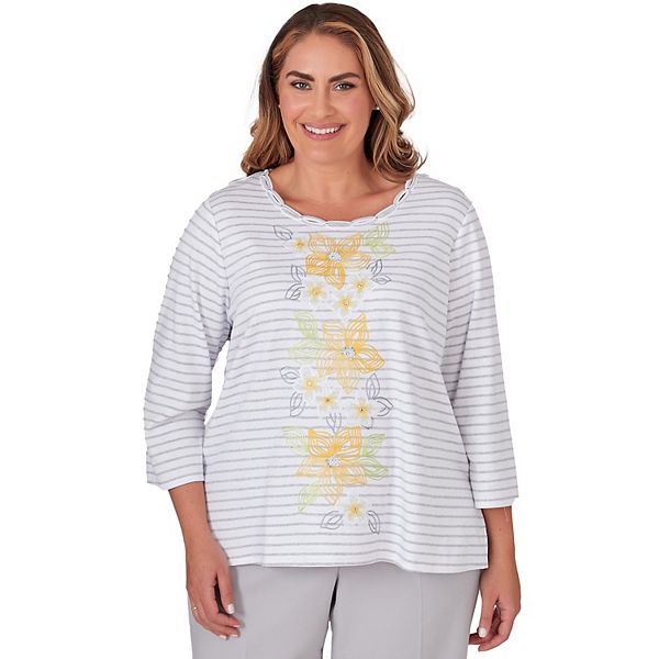 Plus Size Alfred Dunner Striped Embroidered Top