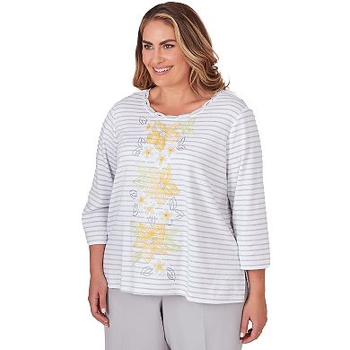 Plus Size Alfred Dunner Striped Embroidered Top