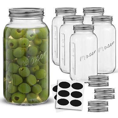 JoyJolt Regular Mason Jar 6-Piece Set with Airtight Lids and Labels
