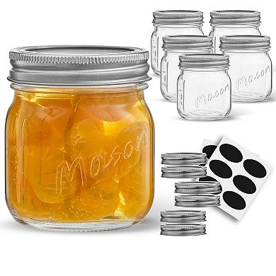 JoyJolt Regular Mason Jar 6-Piece Set with Airtight Lids and Labels