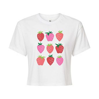 Juniors' Strawberry Grid Cropped Tee
