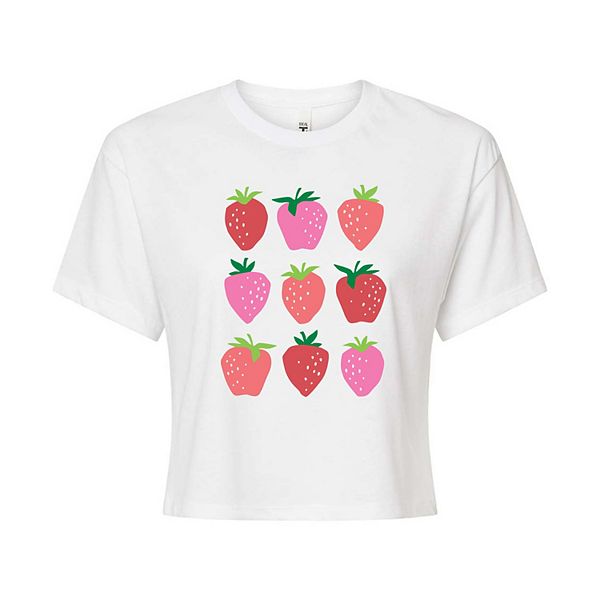 Juniors' Strawberry Grid Cropped Tee