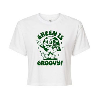 Juniors' Green Is Groovy Cropped Tee