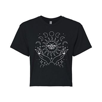 Juniors' Celestial Hands Moth Cropped Tee