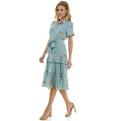 Women's Figueroa & Flower Button Front Embroidered Peasant Dress