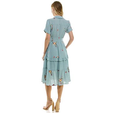 Women's Figueroa & Flower Button Front Embroidered Peasant Dress