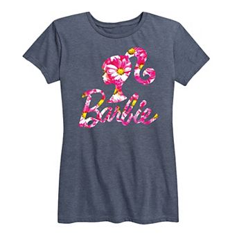 Women's Barbie Logo Pink Daisy Pattern Graphic Tee