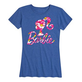 Women's Barbie Logo Pink Daisy Pattern Graphic Tee