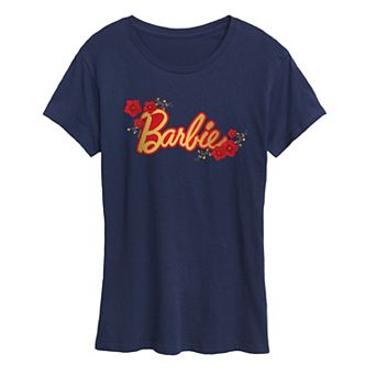 Women's Barbie Logo Red Floral Graphic Tee