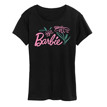 Women's Barbie Logo Brushed Flowers Graphic Tee