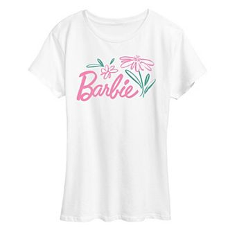 Women's Barbie Logo Brushed Flowers Graphic Tee