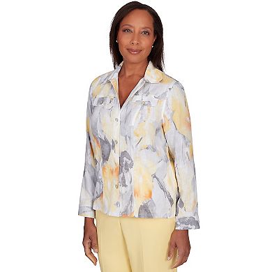 Petite Alfred Dunner Abstract Watercolor Button-Up Top