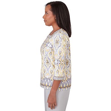 Petite Alfred Dunner Medallion Border Top with Square Neckline