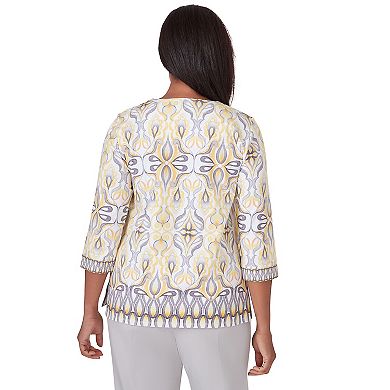 Petite Alfred Dunner Medallion Border Top with Square Neckline