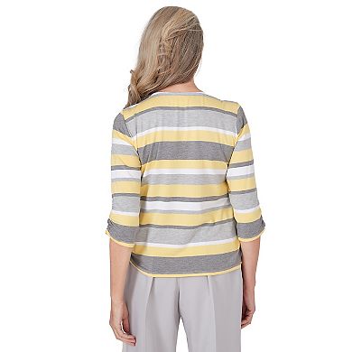 Petite Alfred Dunner Striped Top with Side Ruching