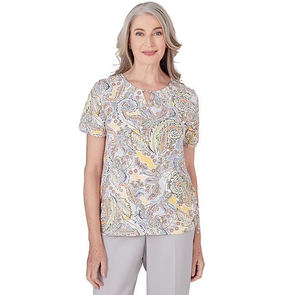 Petite Alfred Dunner Paisley Top with Side Ruching