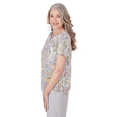 Petite Alfred Dunner Paisley Top with Side Ruching